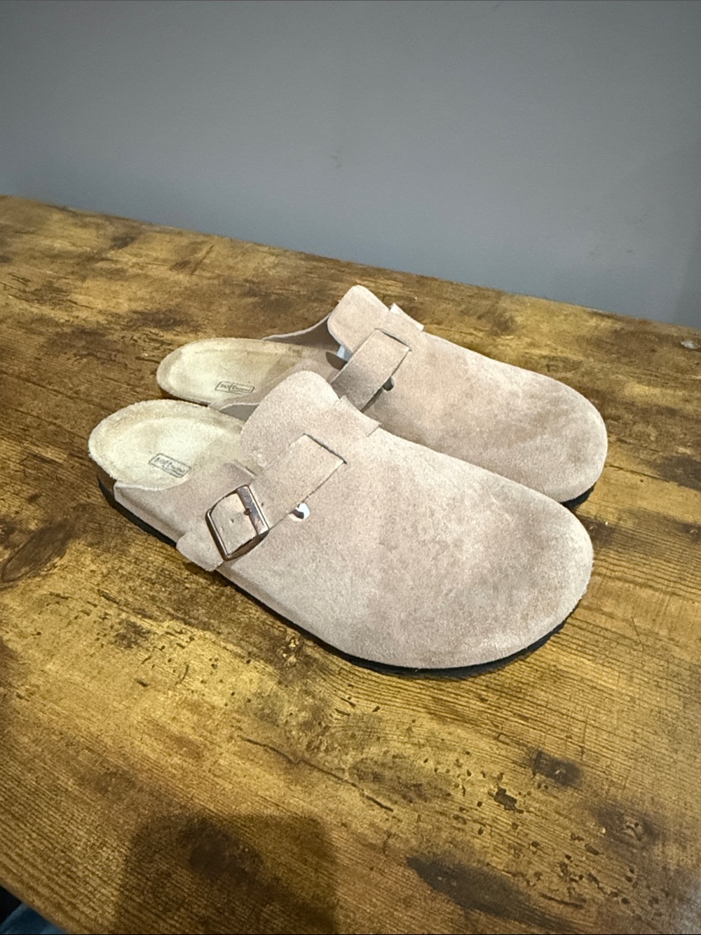 Birkenstock Suede Clog Mules in Light Beige